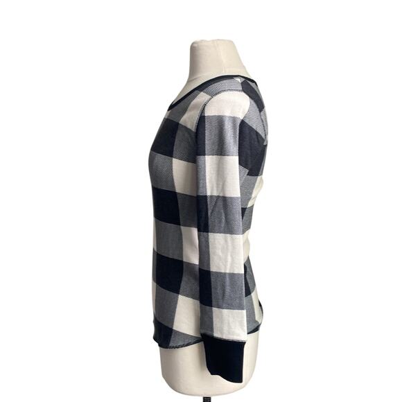 OLD NAVY Buffalo Plaid Top Womens Sz Small Black Waffle Thermal Long Sleeve - Picture 4 of 7